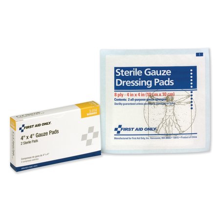 First Aid Only Gauze Pads, 4" x 4", PK2 3-014